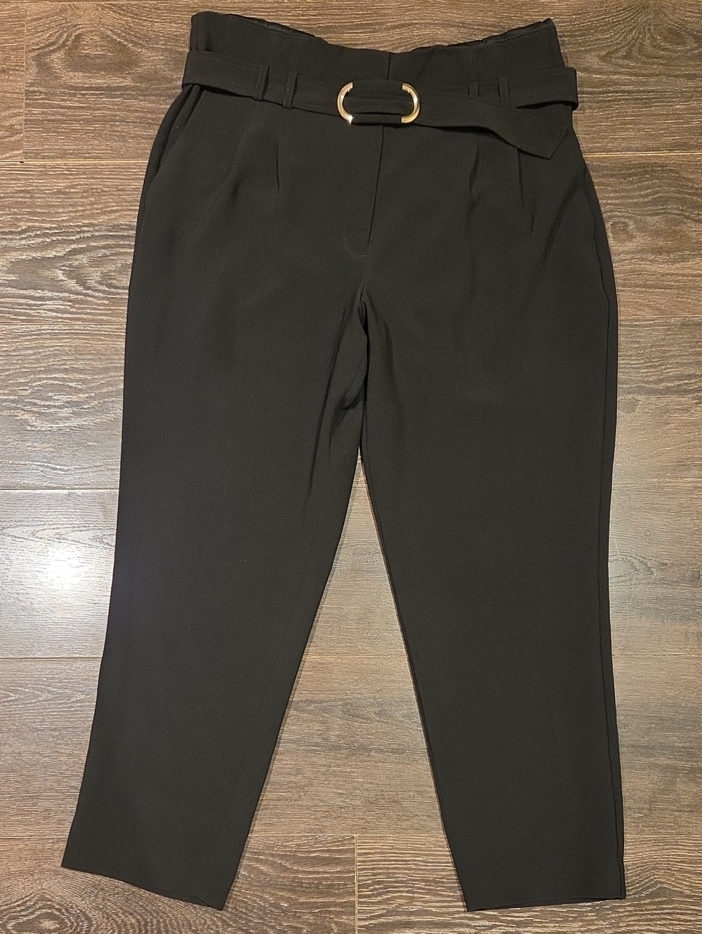 ❤️ EXPRESS HIGH RISE PLEATED TAPERED BELTED CREPE PANTS / TROUSERS, BLACK, 14 - Picture 2 of 9